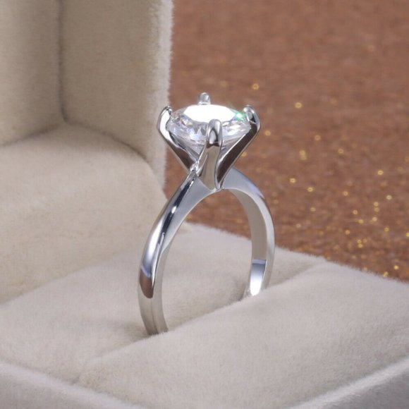 New Beautiful 14k Gold Over Sterling Silver 3ct Diamond Solitaire - Picture 4 of 5